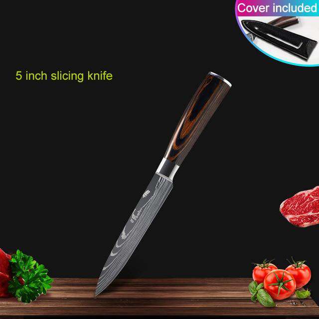 Kitchen knives Set Professional Chef Knives Japanese 7CR17 440C High Carbon Stainless Steel Imitation Damascus Pattern Knife Set