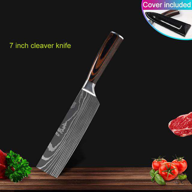 Kitchen knives Set Professional Chef Knives Japanese 7CR17 440C High Carbon Stainless Steel Imitation Damascus Pattern Knife Set