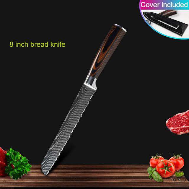 Kitchen knives Set Professional Chef Knives Japanese 7CR17 440C High Carbon Stainless Steel Imitation Damascus Pattern Knife Set