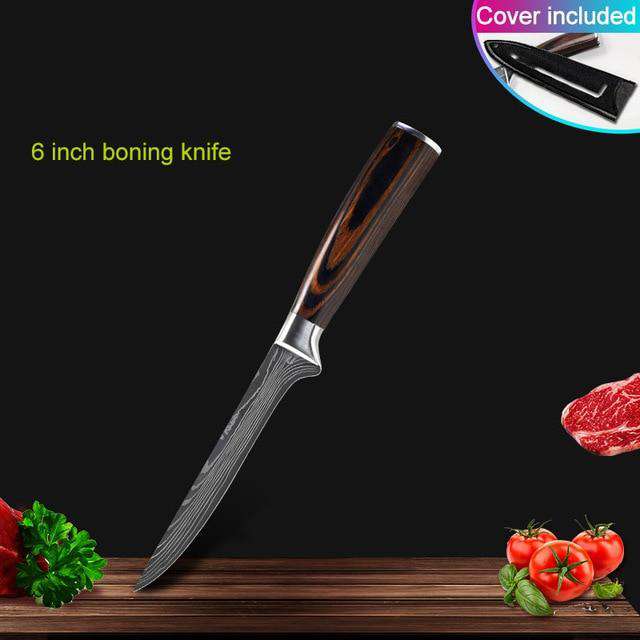 Kitchen knives Set Professional Chef Knives Japanese 7CR17 440C High Carbon Stainless Steel Imitation Damascus Pattern Knife Set