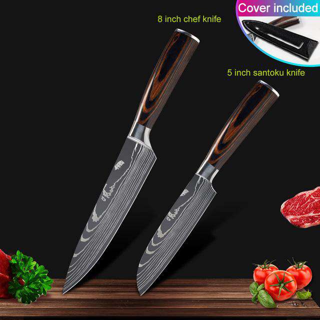Kitchen knives Set Professional Chef Knives Japanese 7CR17 440C High Carbon Stainless Steel Imitation Damascus Pattern Knife Set