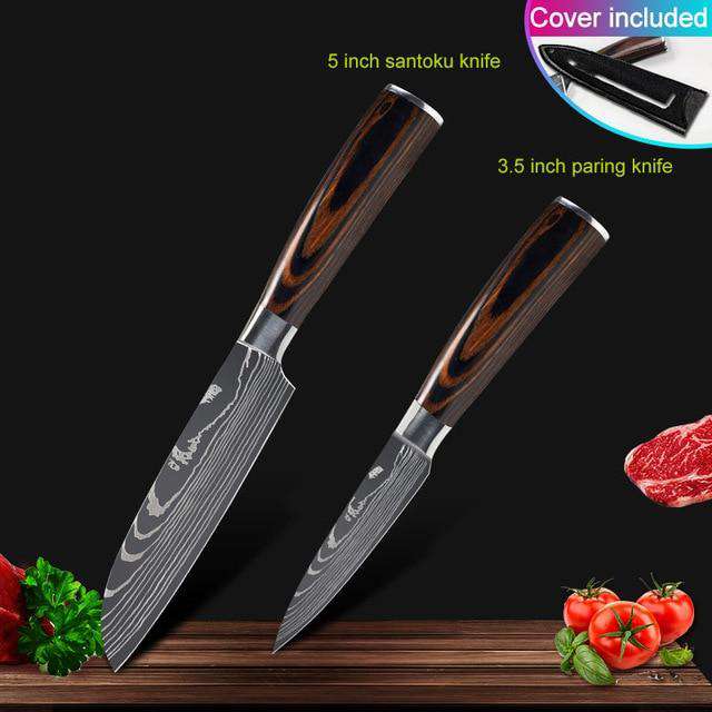 Kitchen knives Set Professional Chef Knives Japanese 7CR17 440C High Carbon Stainless Steel Imitation Damascus Pattern Knife Set