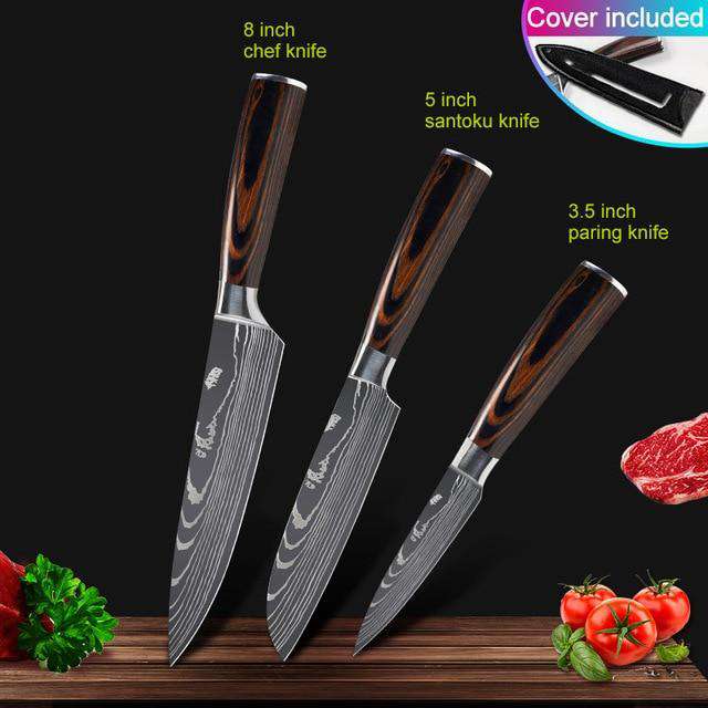 Kitchen knives Set Professional Chef Knives Japanese 7CR17 440C High Carbon Stainless Steel Imitation Damascus Pattern Knife Set