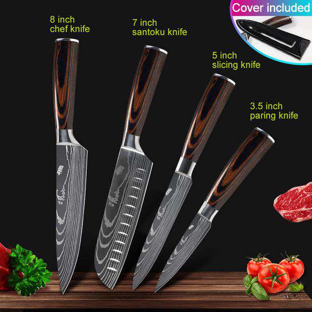 Kitchen knives Set Professional Chef Knives Japanese 7CR17 440C High Carbon Stainless Steel Imitation Damascus Pattern Knife Set