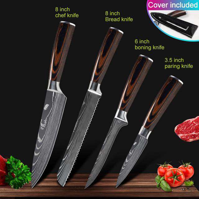 Kitchen knives Set Professional Chef Knives Japanese 7CR17 440C High Carbon Stainless Steel Imitation Damascus Pattern Knife Set