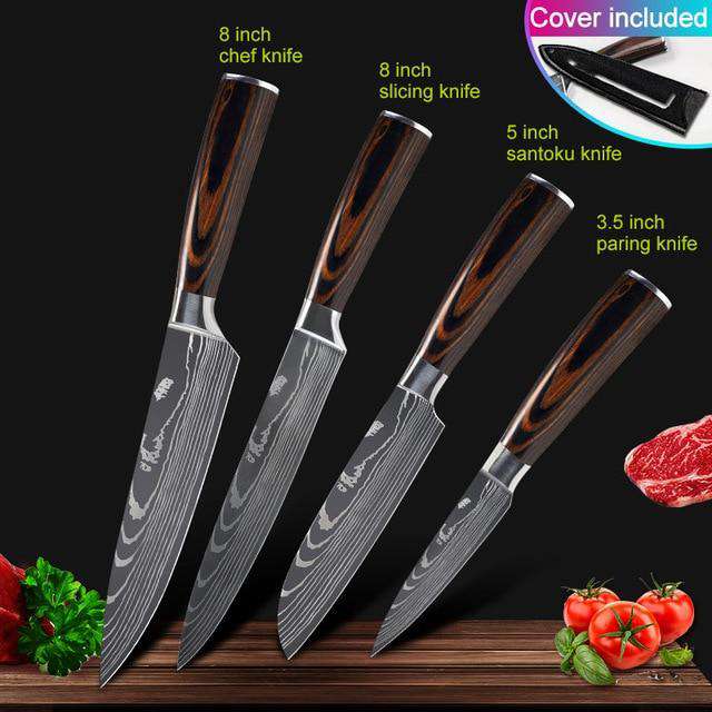 Kitchen knives Set Professional Chef Knives Japanese 7CR17 440C High Carbon Stainless Steel Imitation Damascus Pattern Knife Set