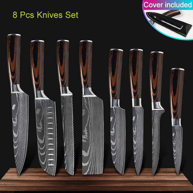 Kitchen knives Set Professional Chef Knives Japanese 7CR17 440C High Carbon Stainless Steel Imitation Damascus Pattern Knife Set