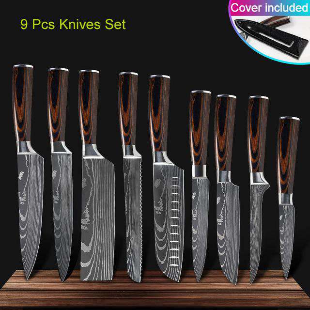 Kitchen knives Set Professional Chef Knives Japanese 7CR17 440C High Carbon Stainless Steel Imitation Damascus Pattern Knife Set