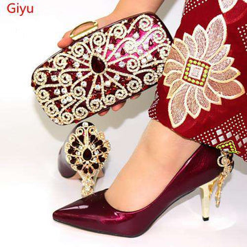 doershow wine Shoe and Matching Bag Set African Shoes and Matching Bags Italian Matching Shoes and Bags for ladyPartys!SYT1-6 - Gustobene