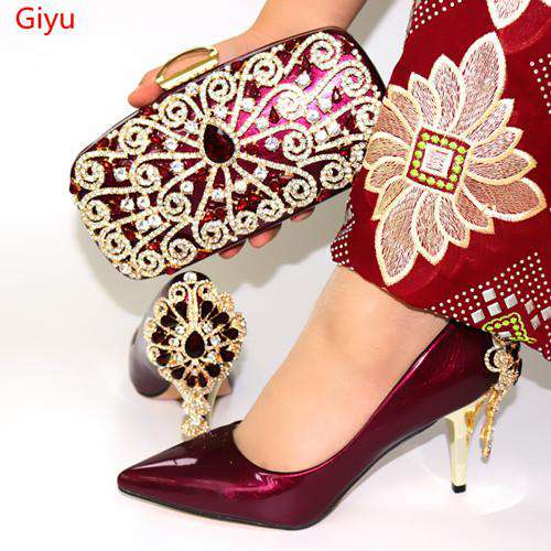doershow wine Shoe and Matching Bag Set African Shoes and Matching Bags Italian Matching Shoes and Bags for ladyPartys!SYT1-6 - Gustobene