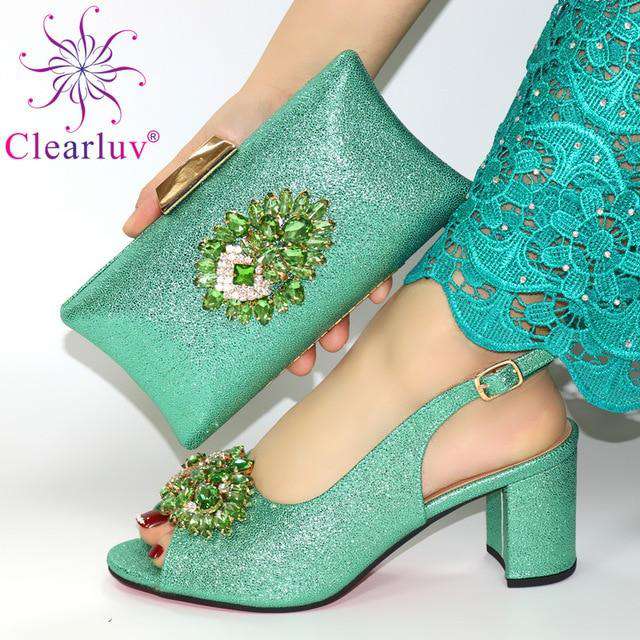 Latest ORANGE Shoe Italian Shoe and Bag Set for Party In Women Wedding Shoes Bride Cristal High Quality African Wedding Shoes