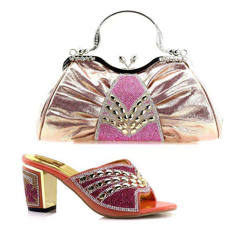 New Arrival Italian Shoes with Matching Bags for Wedding Italy Nigerian Women Wedding Shoe and Bag Set Decorated with Rhinestone