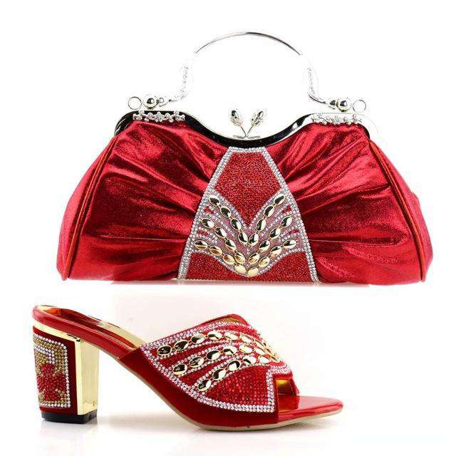 New Arrival Italian Shoes with Matching Bags for Wedding Italy Nigerian Women Wedding Shoe and Bag Set Decorated with Rhinestone