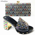 Latest Italian Med Heel Shoes 7cm And Bag For Evening Party With Rhinstones Gold Italian Handbags Match Bags set 37-42 201-7