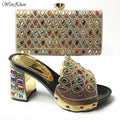 Latest Italian Med Heel Shoes 7cm And Bag For Evening Party With Rhinstones Gold Italian Handbags Match Bags set 37-42 201-7