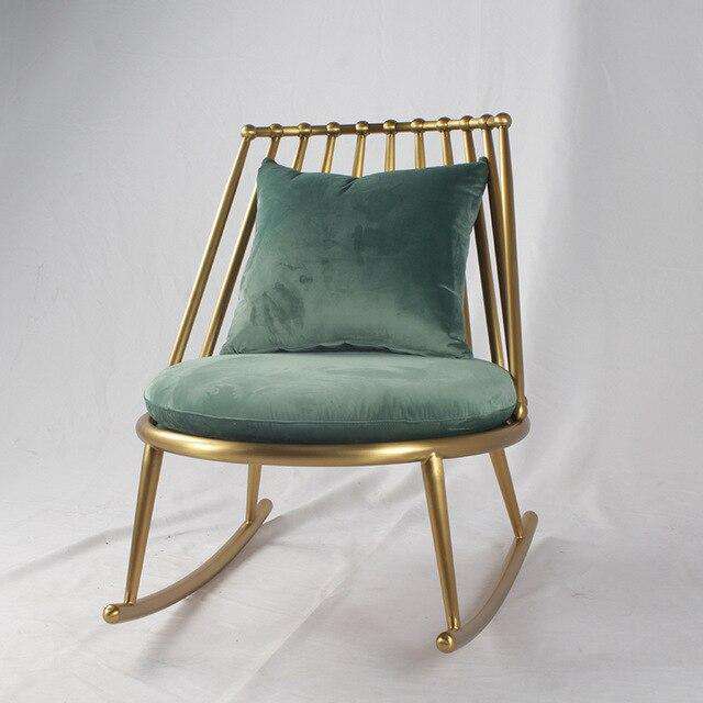 Metal furniture lounge chair brass color living room stainless steel home single chair Italian fabric rocking chair light luxury
