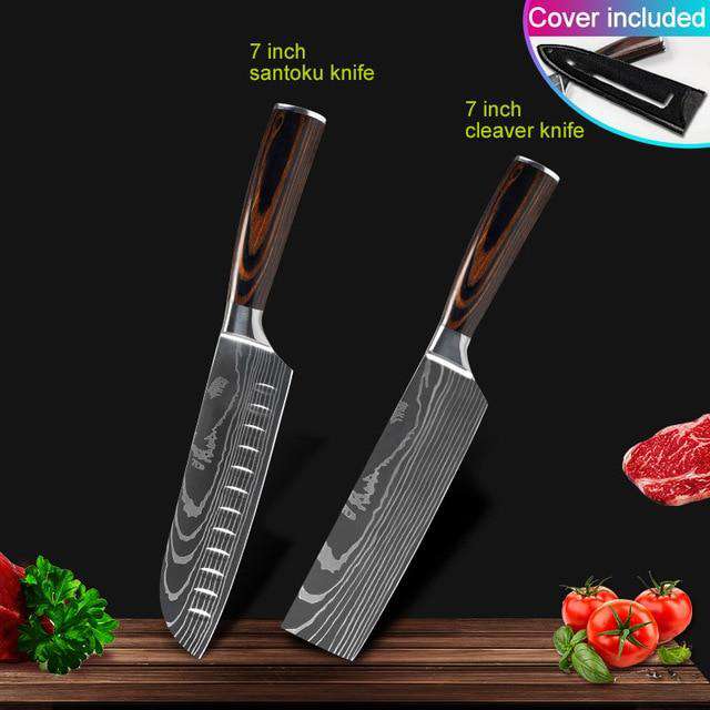 Kitchen knives Set Professional Chef Knives Japanese 7CR17 440C High Carbon Stainless Steel Imitation Damascus Pattern Knife Set