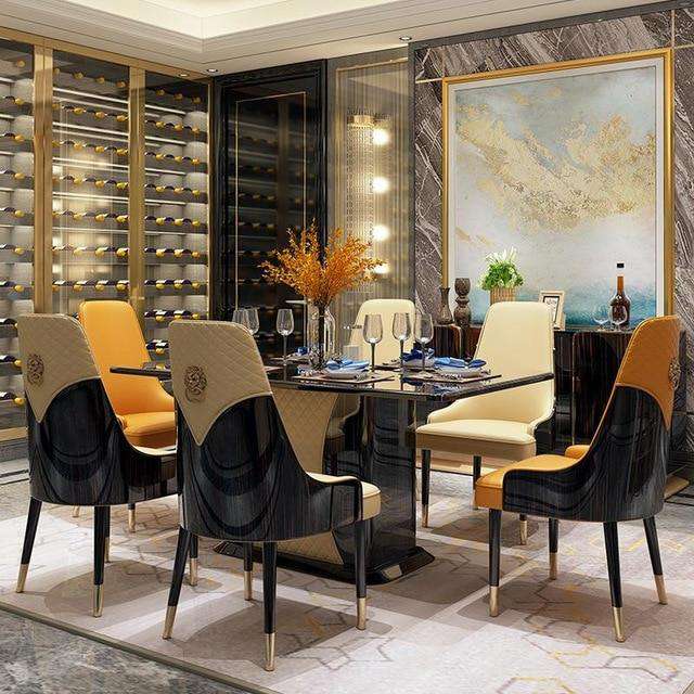 luxury Style Dining Table And Chair Home Dining Table  Modern Italian Restaurant Wooden Simple Table  With 6 Chairs - Gustobene