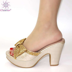 Wedding Bridal Peep Toe Gold Women Shoe Italian shoes African shoes without bag set Comfortable Women Shoes For Parties