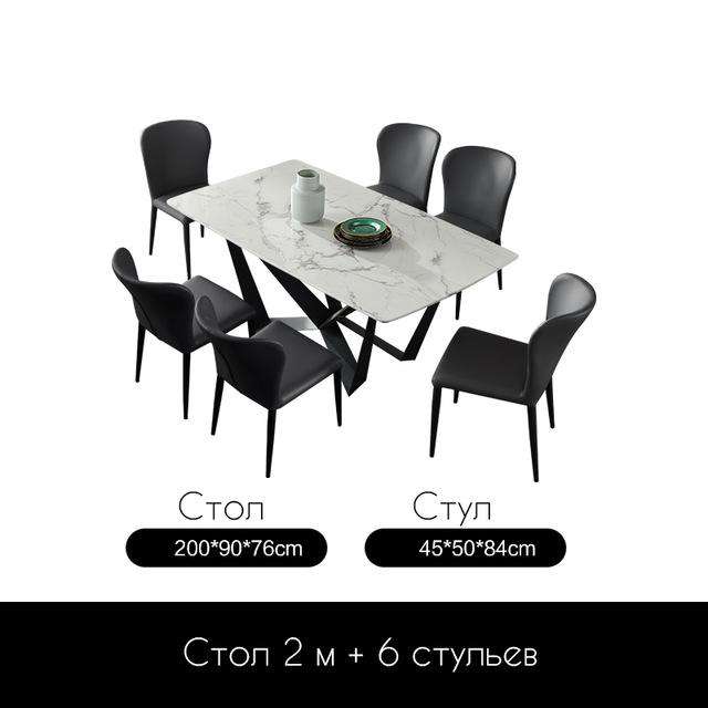 Marble dining table Italian minimalist light luxury one table four chairs modern simple wrought iron dining table combination - Gustobene