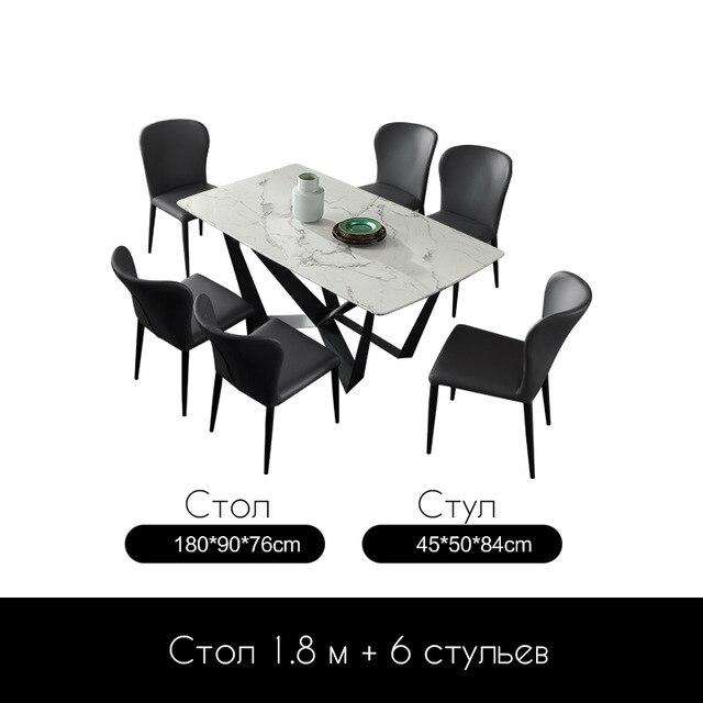 Marble dining table Italian minimalist light luxury one table four chairs modern simple wrought iron dining table combination - Gustobene