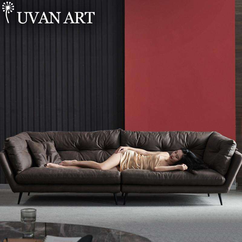 Cloth sofa small apartment Nordic modern minimalist down latex straight line Italian minimalist sofa - Gustobene