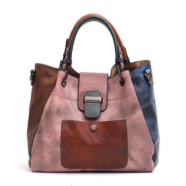 SC Retro Color Leather Patchwork Shoulder Bag Ladies Italian Leather Hobo Women Vintage Tote Female Crossbody&Messenger HandBag - Gustobene