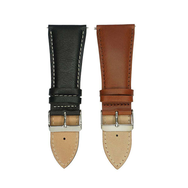 32mm Watch Band Strap Black Brown Big Large Size Italian Calf Genuine Leather Watchband Silver Stainless Steel Buckle for Men - Gustobene