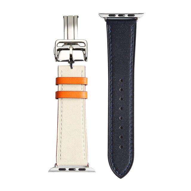 Italian Genuine Leather Watchband for iWatch Apple Watch 5 4 3 2 38mm 40mm 42mm 44mm Steel Butterfly Clasp Band Wrist Strap Belt - Gustobene