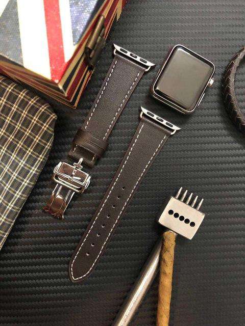 Italian Genuine Leather Watchband for iWatch Apple Watch 5 4 3 2 38mm 40mm 42mm 44mm Steel Butterfly Clasp Band Wrist Strap Belt - Gustobene