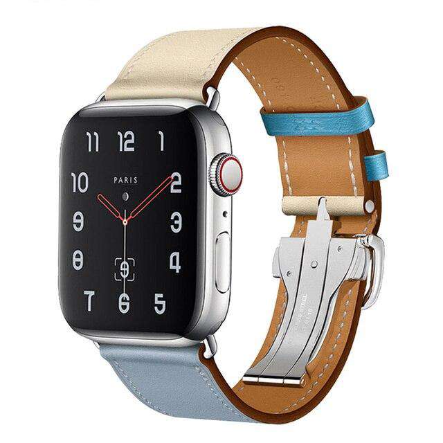 Italian Genuine Leather Watchband for iWatch Apple Watch 5 4 3 2 38mm 40mm 42mm 44mm Steel Butterfly Clasp Band Wrist Strap Belt - Gustobene