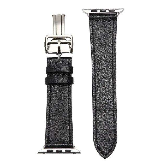 Italian Genuine Leather Watchband for iWatch Apple Watch 5 4 3 2 38mm 40mm 42mm 44mm Steel Butterfly Clasp Band Wrist Strap Belt - Gustobene