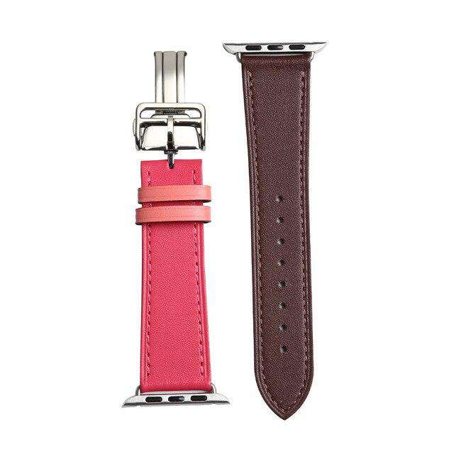 Italian Genuine Leather Watchband for iWatch Apple Watch 5 4 3 2 38mm 40mm 42mm 44mm Steel Butterfly Clasp Band Wrist Strap Belt - Gustobene