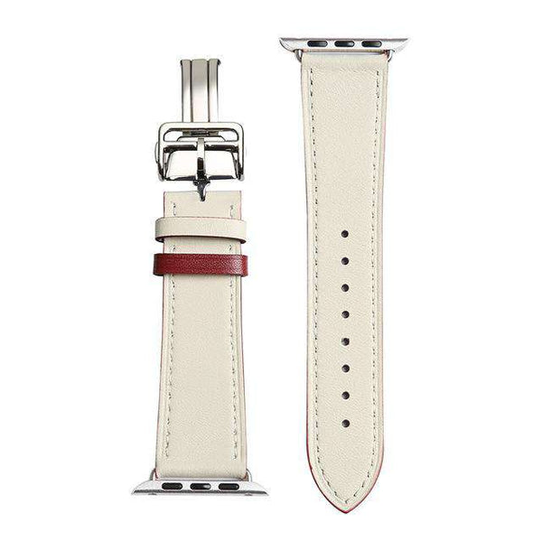 Italian Genuine Leather Watchband for iWatch Apple Watch 5 4 3 2 38mm 40mm 42mm 44mm Steel Butterfly Clasp Band Wrist Strap Belt - Gustobene