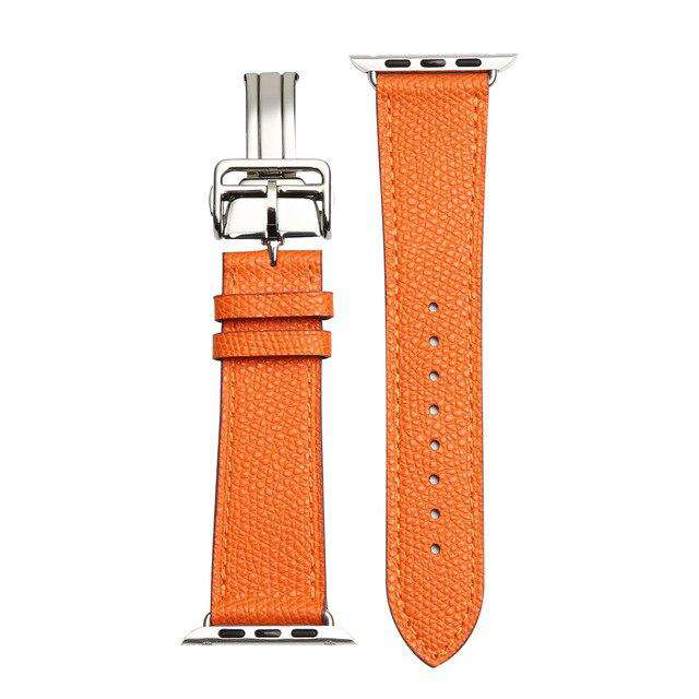 Italian Genuine Leather Watchband for iWatch Apple Watch 5 4 3 2 38mm 40mm 42mm 44mm Steel Butterfly Clasp Band Wrist Strap Belt - Gustobene