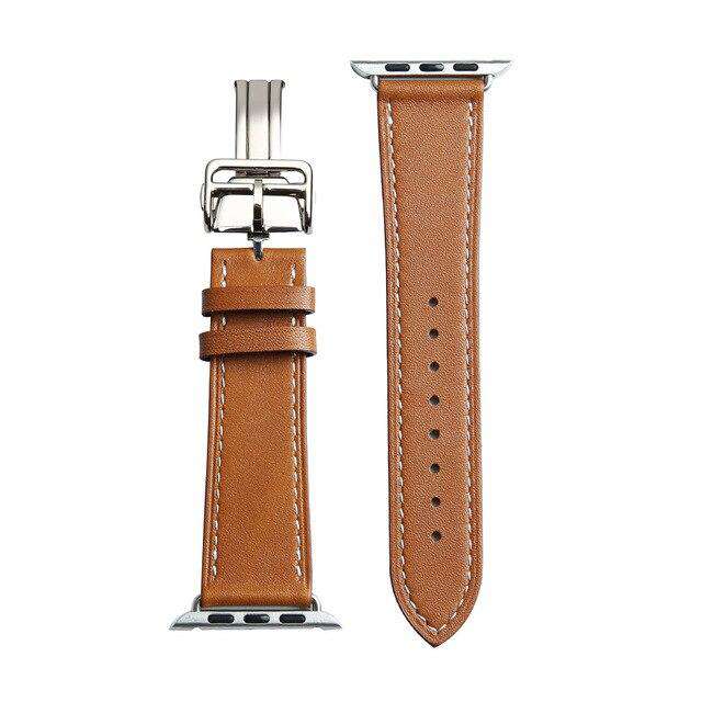 Italian Genuine Leather Watchband for iWatch Apple Watch 5 4 3 2 38mm 40mm 42mm 44mm Steel Butterfly Clasp Band Wrist Strap Belt - Gustobene