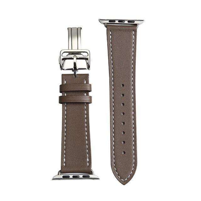 Italian Genuine Leather Watchband for iWatch Apple Watch 5 4 3 2 38mm 40mm 42mm 44mm Steel Butterfly Clasp Band Wrist Strap Belt - Gustobene