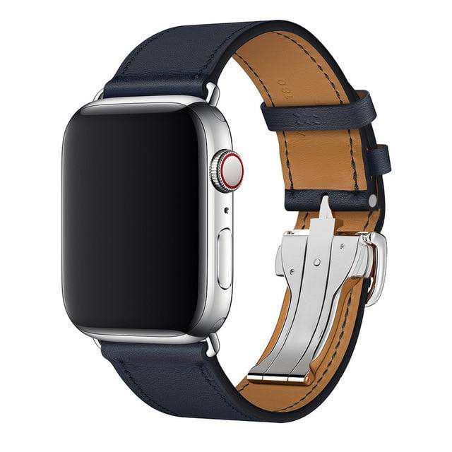 Italian Genuine Leather Watchband for iWatch Apple Watch 5 4 3 2 38mm 40mm 42mm 44mm Steel Butterfly Clasp Band Wrist Strap Belt - Gustobene