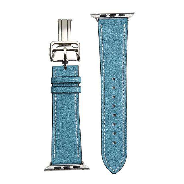 Italian Genuine Leather Watchband for iWatch Apple Watch 5 4 3 2 38mm 40mm 42mm 44mm Steel Butterfly Clasp Band Wrist Strap Belt - Gustobene