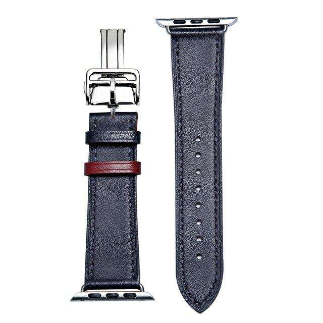 Italian Genuine Leather Watchband for iWatch Apple Watch 5 4 3 2 38mm 40mm 42mm 44mm Steel Butterfly Clasp Band Wrist Strap Belt - Gustobene