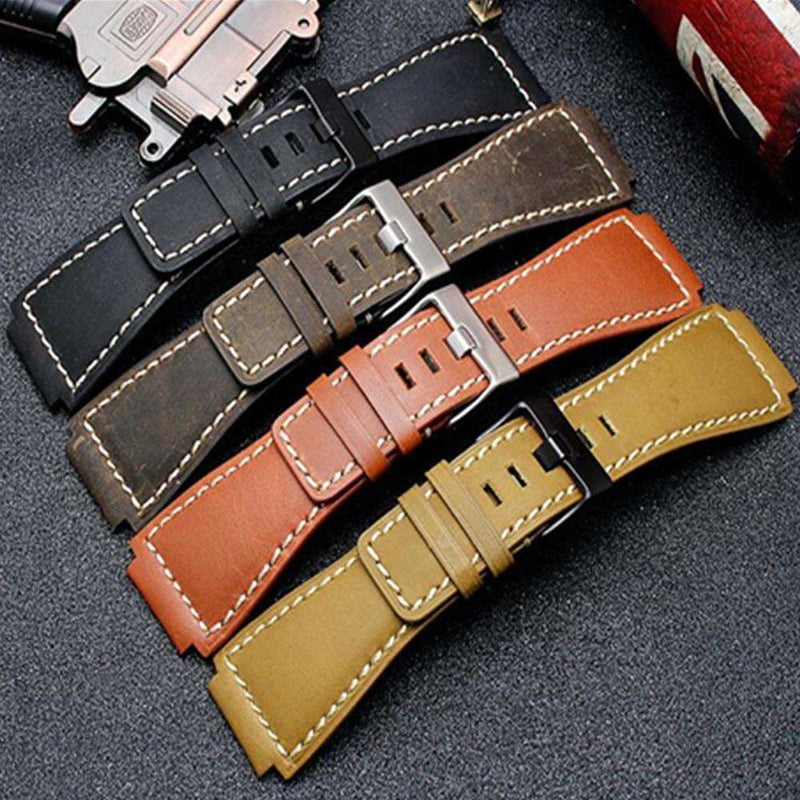 34*24mm Convex End Italian Calfskin Leather Watch Band For Bell Series BR01 BR03 Strap Watchband Bracelet Belt Ross Rubber Man - Gustobene