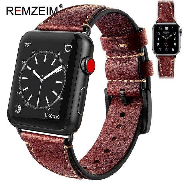 Italian oil wax leather strap for apple watch band 42 38mm Genuine leather watchband for iwatch 44 40mm 5/4/3/2/1 bracelet