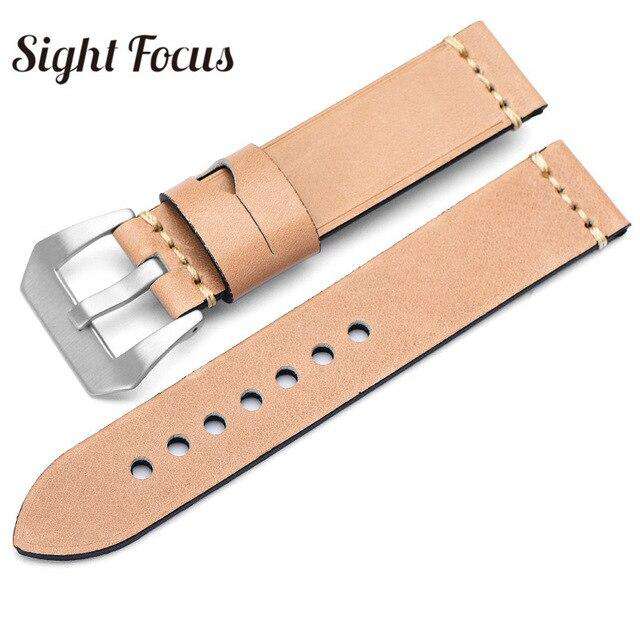 20mm 22mm 24mm 26mm Italian Calfskin Watchbands for Panerai Navy Blue Leather Strap Men's Watch Belts Sewn-in Tang Buckle Bands - Gustobene