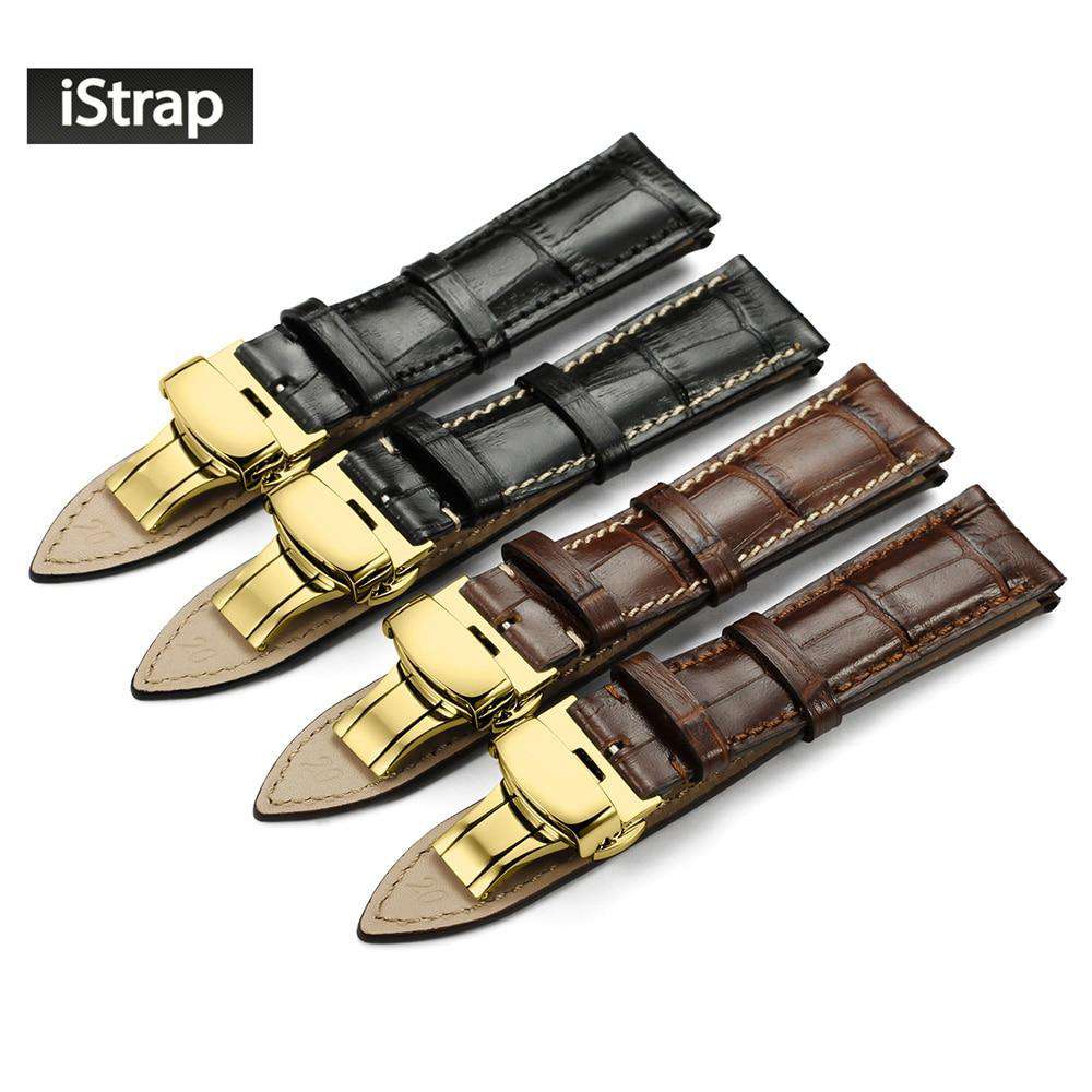iStrap Fashion  Italian Calf Leather Watchbands Soft Hand Stitched S/S Butterfly Clasp Bracelet  Durable for Tissot IWC Casio - Gustobene