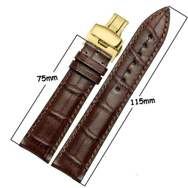 iStrap Fashion  Italian Calf Leather Watchbands Soft Hand Stitched S/S Butterfly Clasp Bracelet  Durable for Tissot IWC Casio - Gustobene