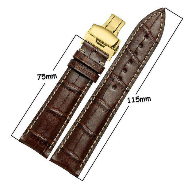iStrap Fashion  Italian Calf Leather Watchbands Soft Hand Stitched S/S Butterfly Clasp Bracelet  Durable for Tissot IWC Casio - Gustobene