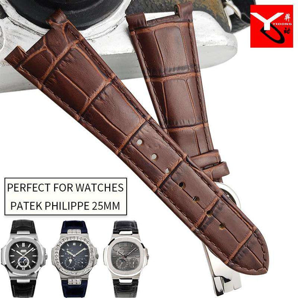 25mm Italian Cowhide Watch Strap Black Brown Blue Folding Buckle Leather Watchband Suitable for PATEK PHILIPPK Series Watch - Gustobene