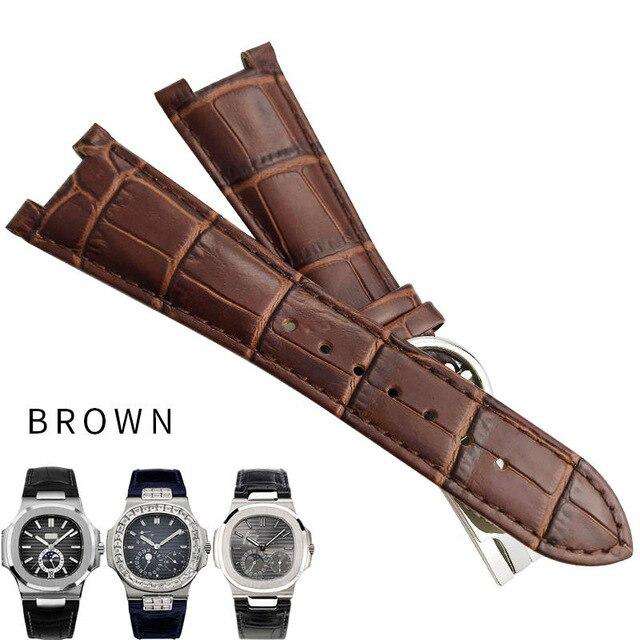 25mm Italian Cowhide Watch Strap Black Brown Blue Folding Buckle Leather Watchband Suitable for PATEK PHILIPPK Series Watch - Gustobene