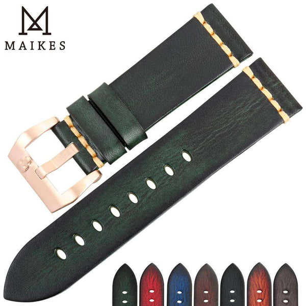 MAIKES Genuine Leather Watch band Vintage Italian Cow Leather Watchband 20mm 22mm 24mm For Longines Tudor Rolex Watch Strap