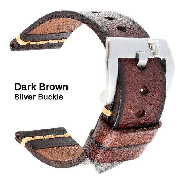 MAIKES Genuine Leather Watch band Vintage Italian Cow Leather Watchband 20mm 22mm 24mm For Longines Tudor Rolex Watch Strap